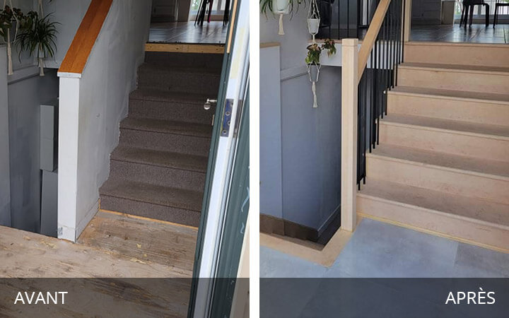 Rénovation d'un escalier, aperçu avant et après
